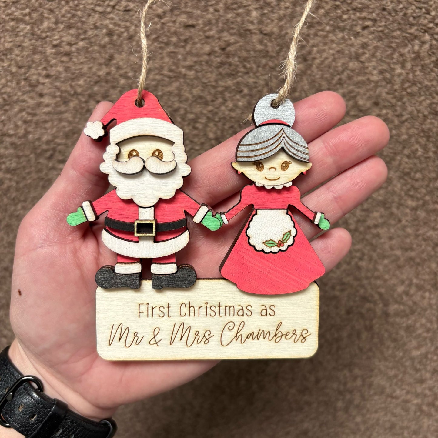 ❆ 'First Christmas as Mr & Mrs' personalised wooden Christmas bauble