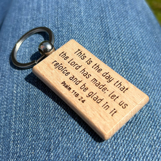 ‘This is the day' wooden keyring