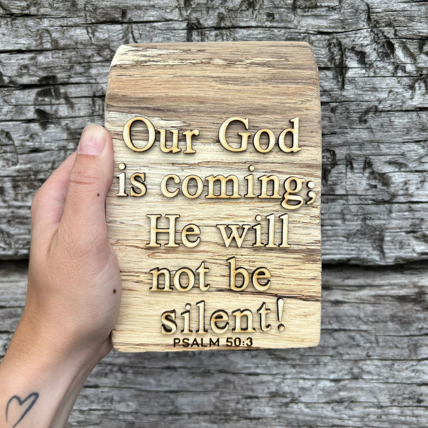 'Our God is coming' - rustic decorative plaque