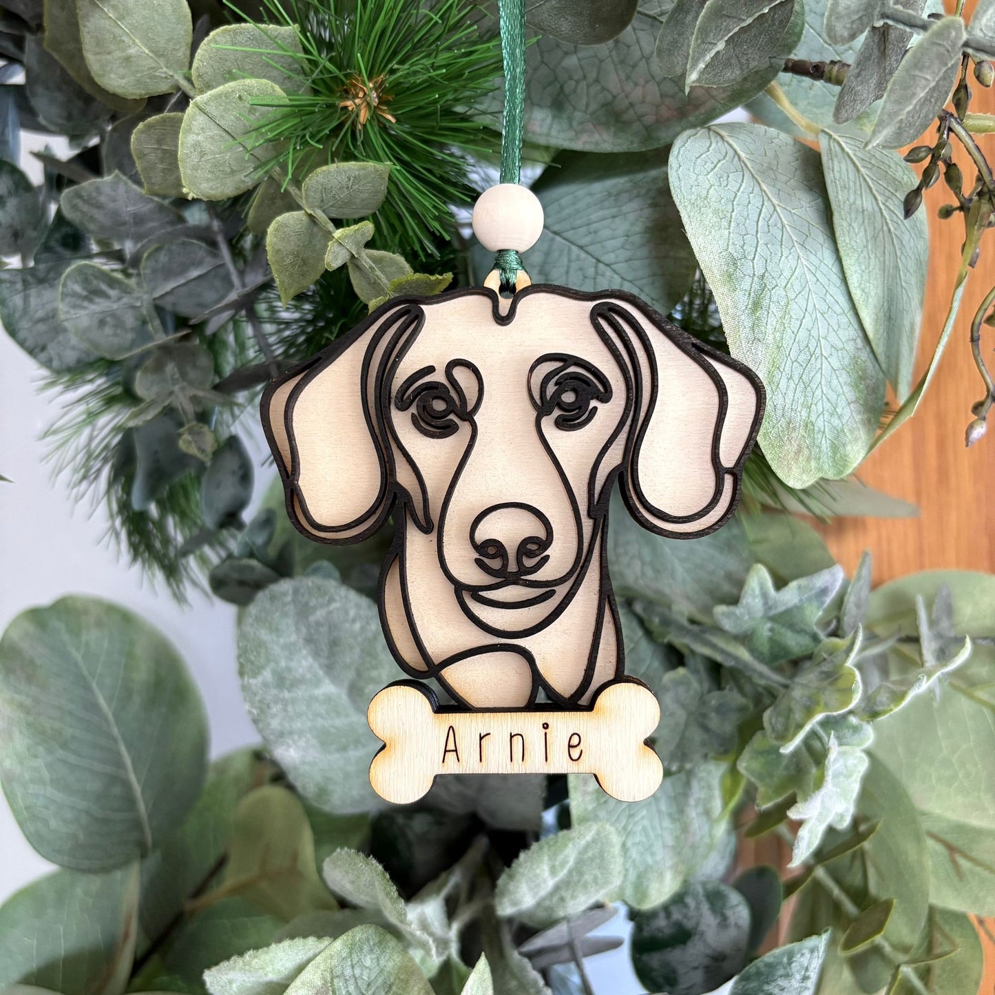 ❆ Personalised dog bauble keepsake - line drawing
