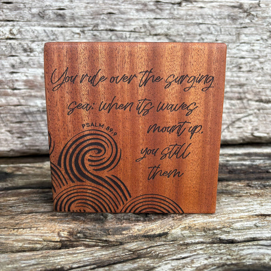 'You rule over the surging sea' - mahogany decorative plaque