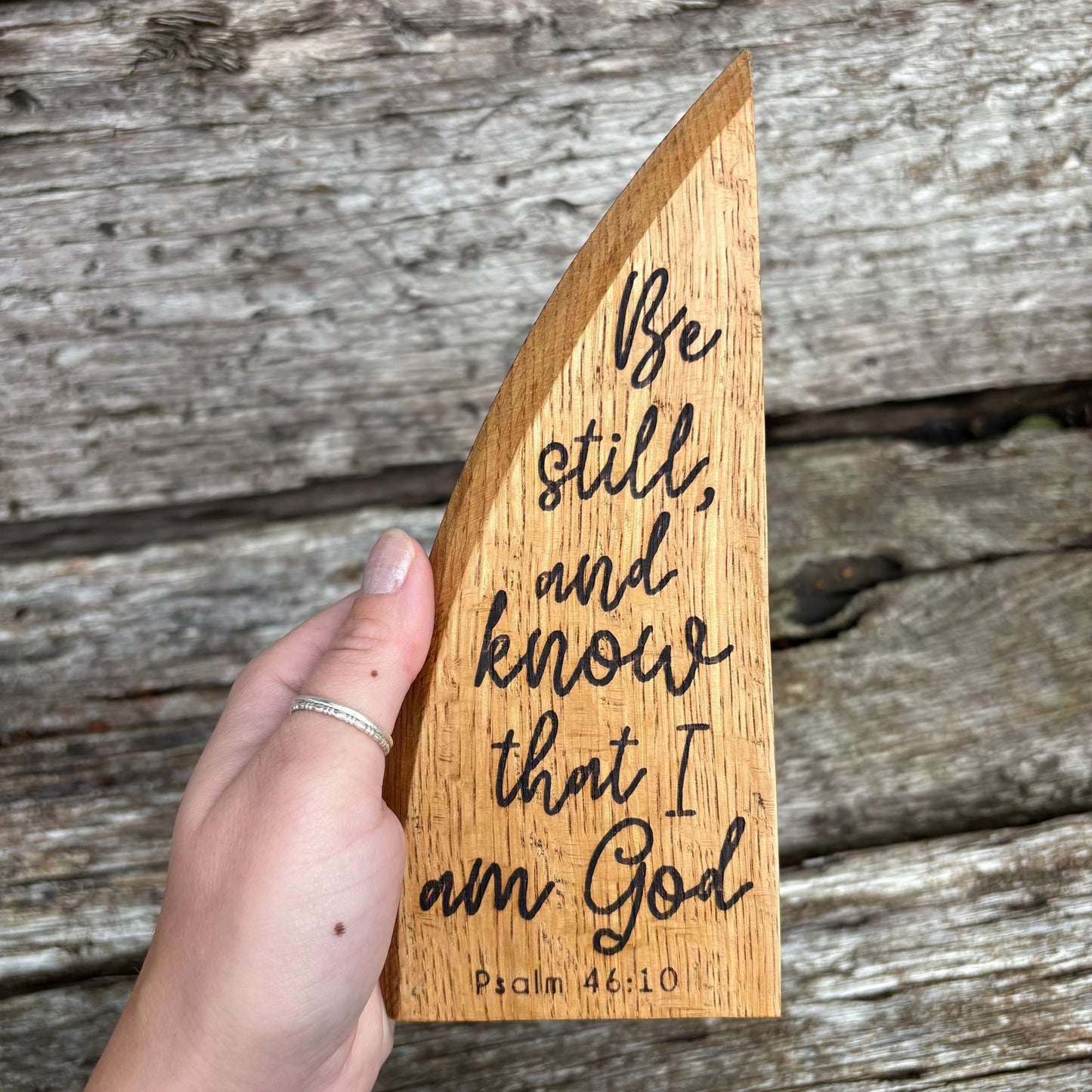 ‘Be still' laser engraved white oak plaque (lid)