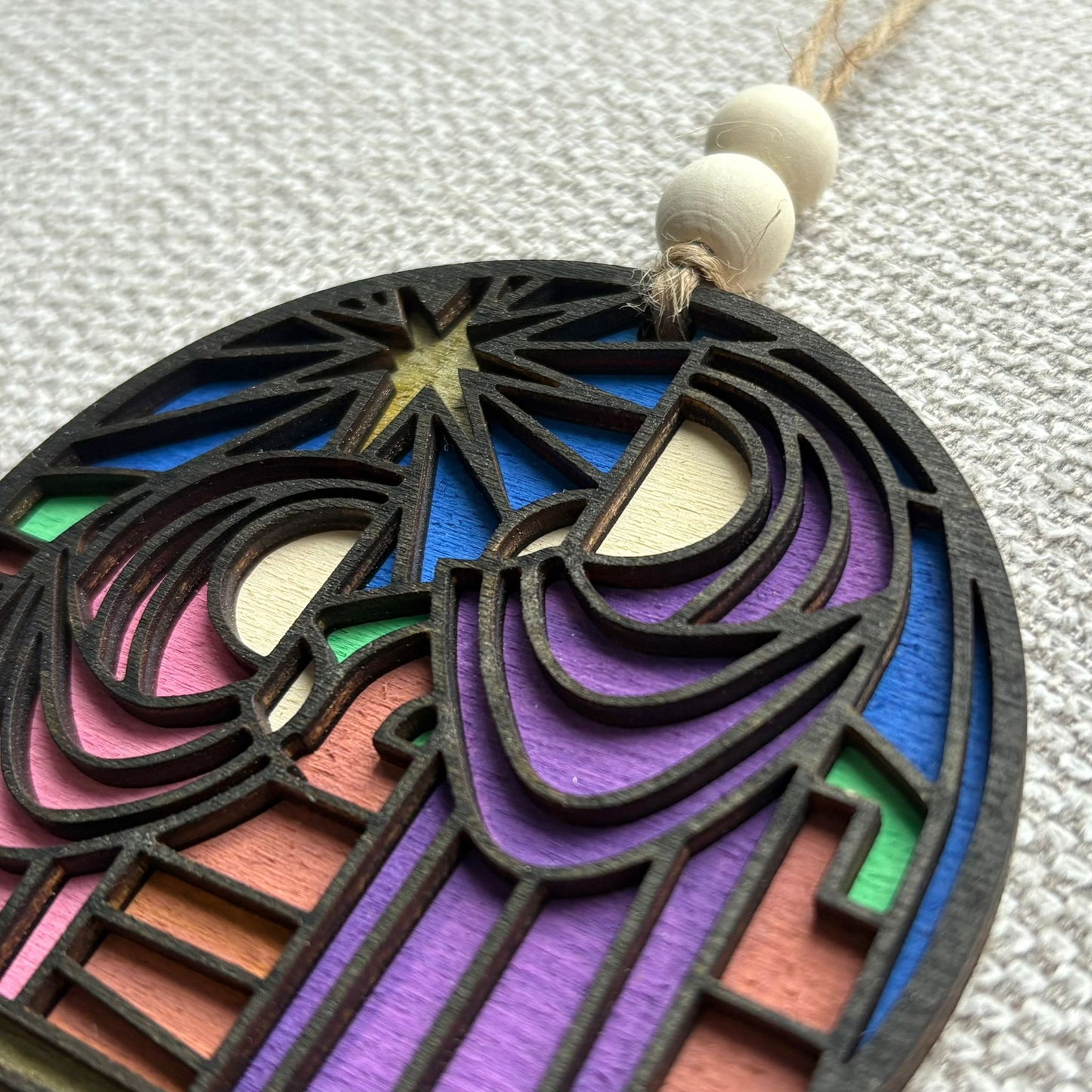 ❆ Stained glass style wooden Christmas bauble