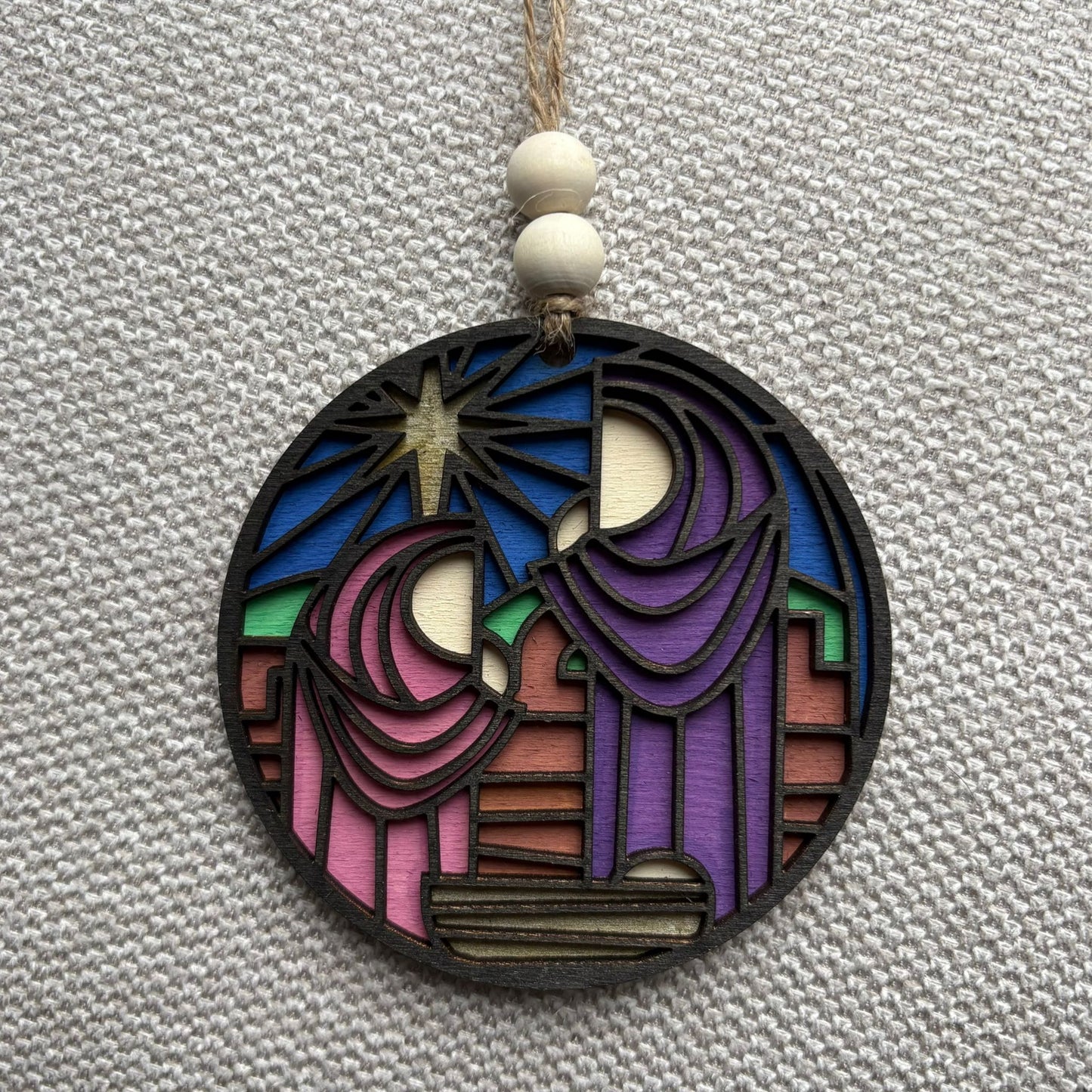 ❆ Stained glass style wooden Christmas bauble