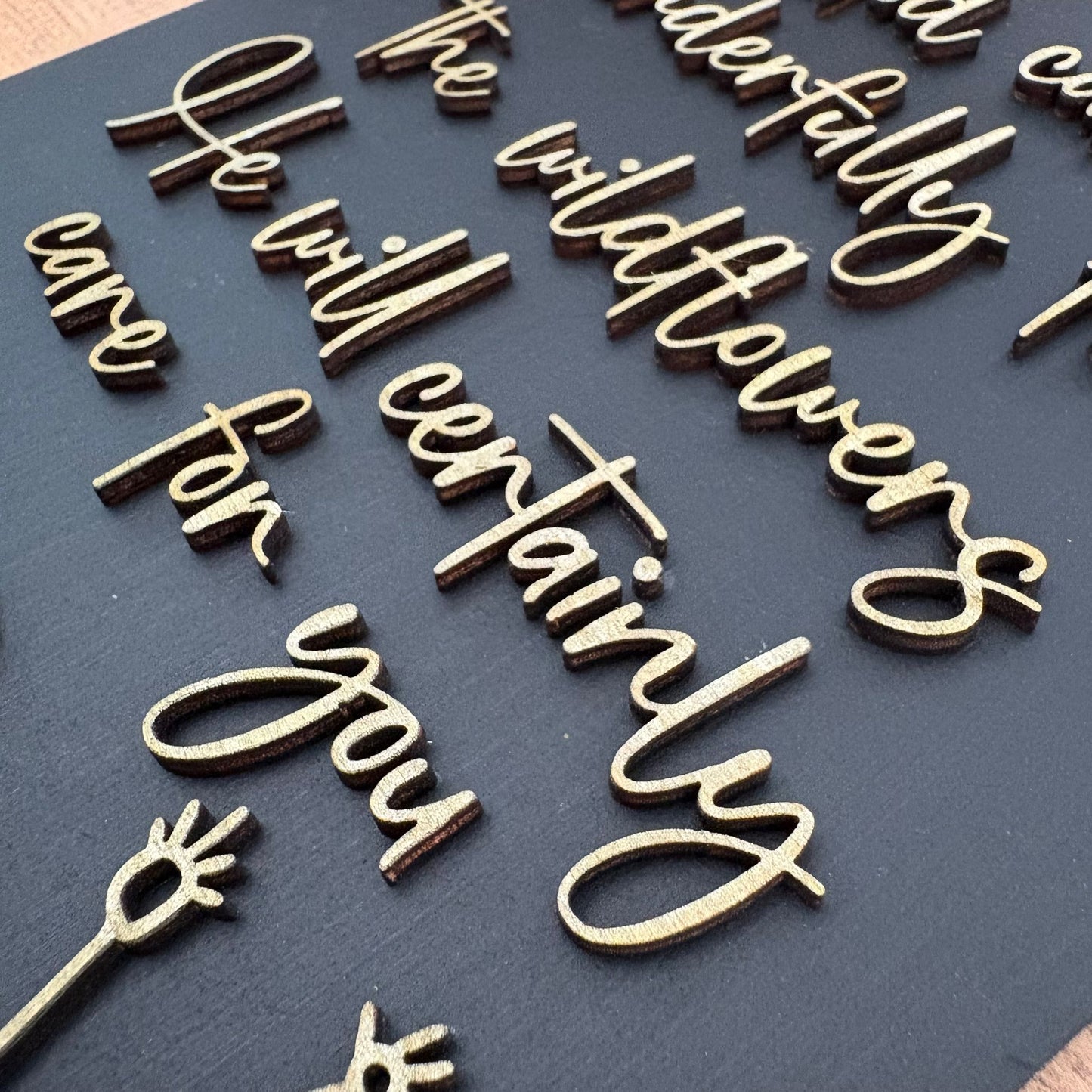 'He will certainly care for you' black/gold decorative plaque