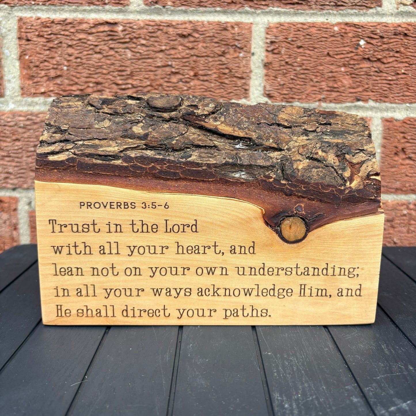 'Trust in the Lord' live edge Lebanese cedar plaque