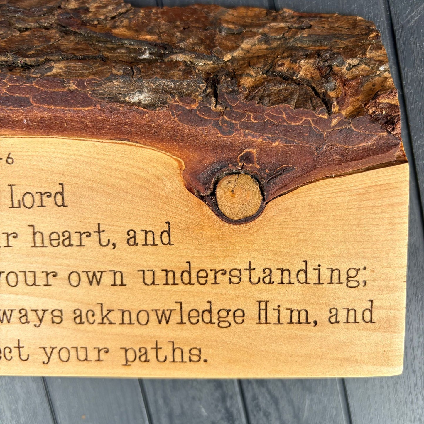 'Trust in the Lord' live edge Lebanese cedar plaque
