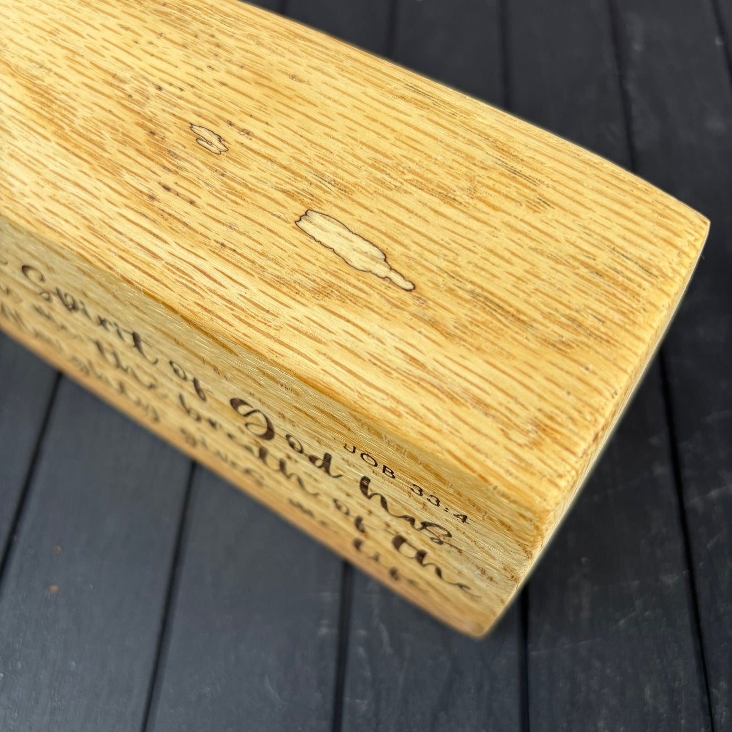 'The Spirit of God has made me' - live edge wooden plaque