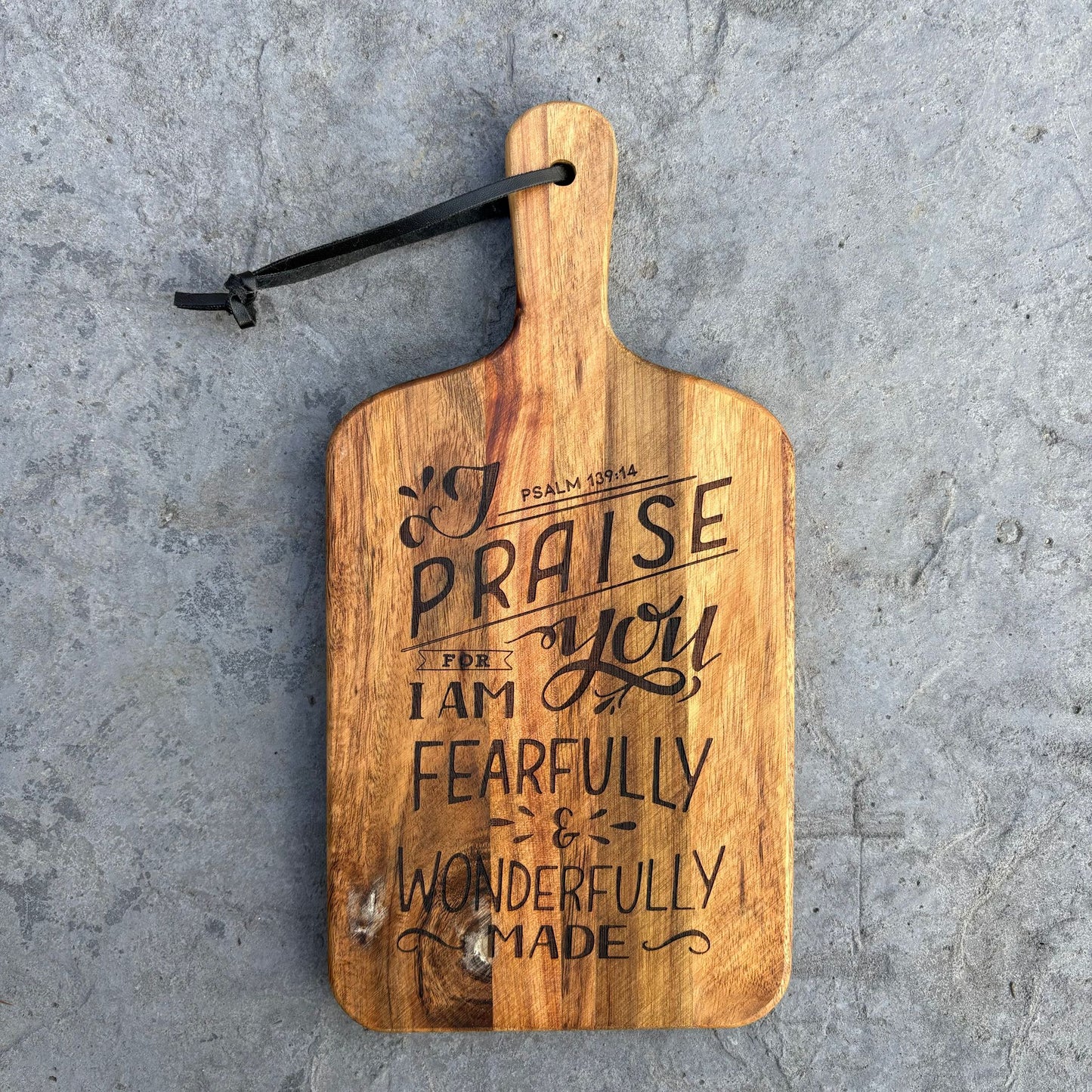 'Fearfully and wonderfully made' laser engraved decorative wooden board