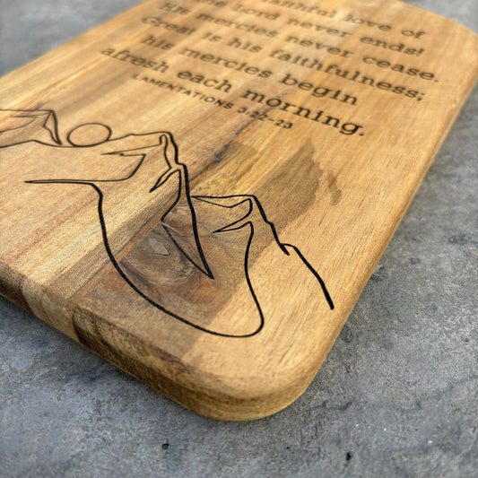'Great is his faithfulness' laser engraved decorative wooden board