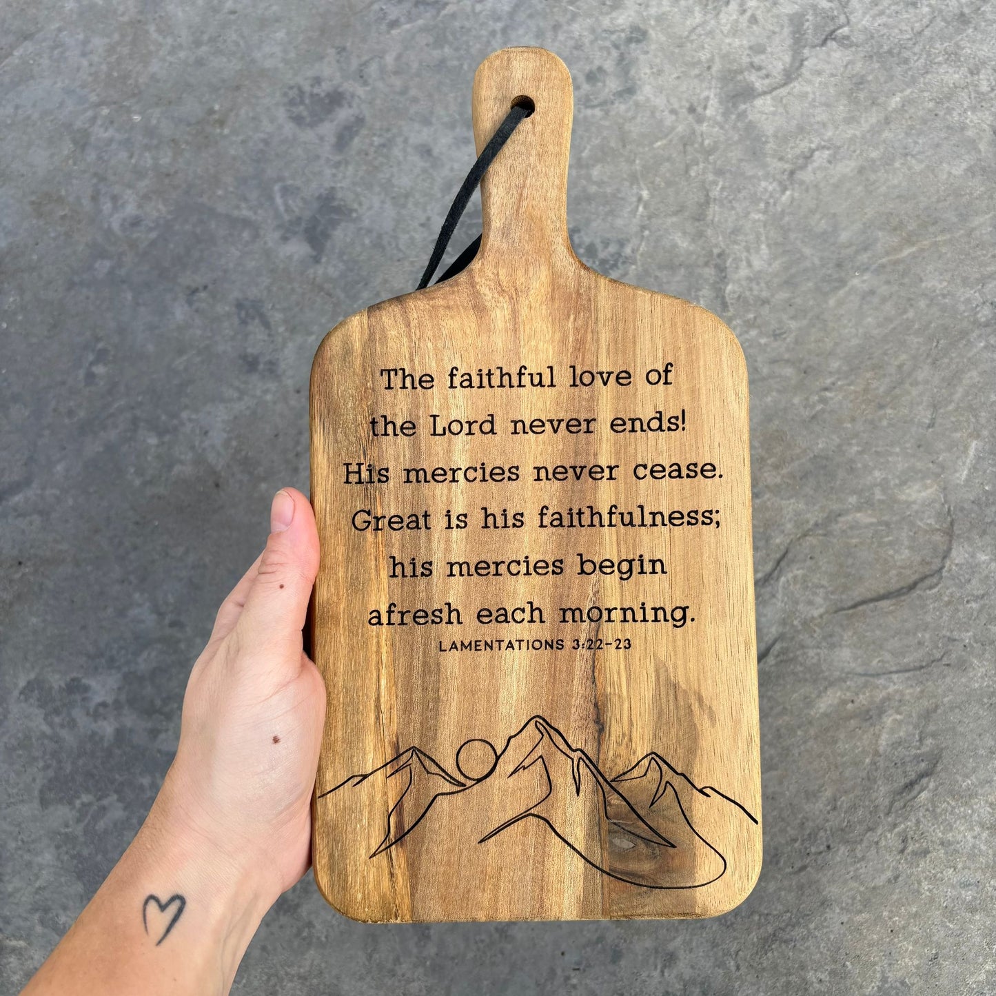 'Great is his faithfulness' laser engraved decorative wooden board
