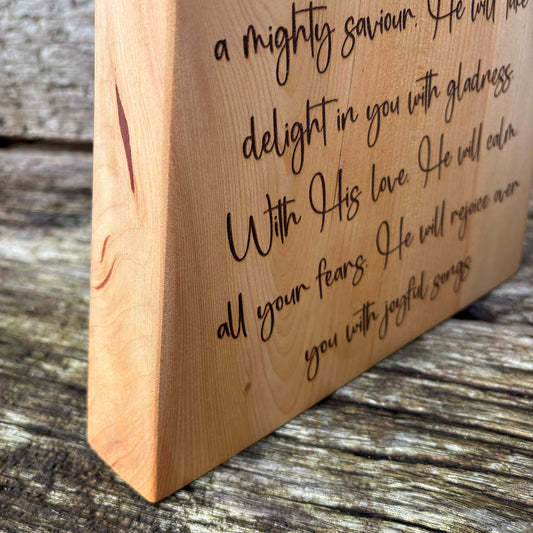 'For the Lord your God is living among you' - large live edge Lebanese cedar decorative plaque