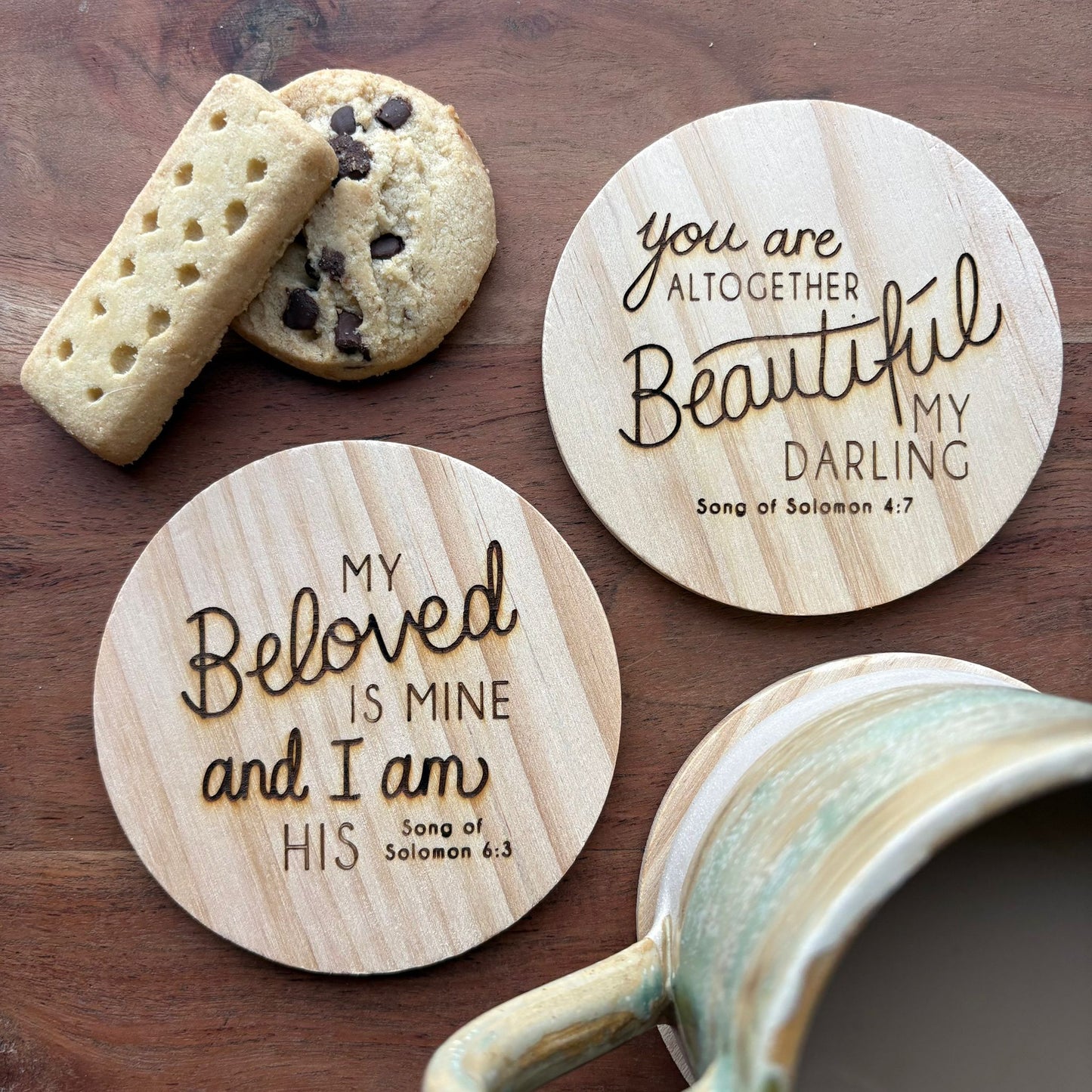 'You are altogether beautiful my darling' wooden coaster
