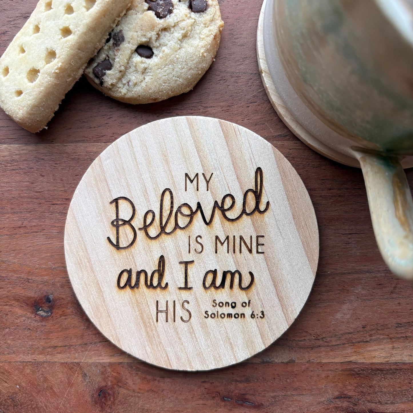 'My beloved is mine and I am his' wooden coaster