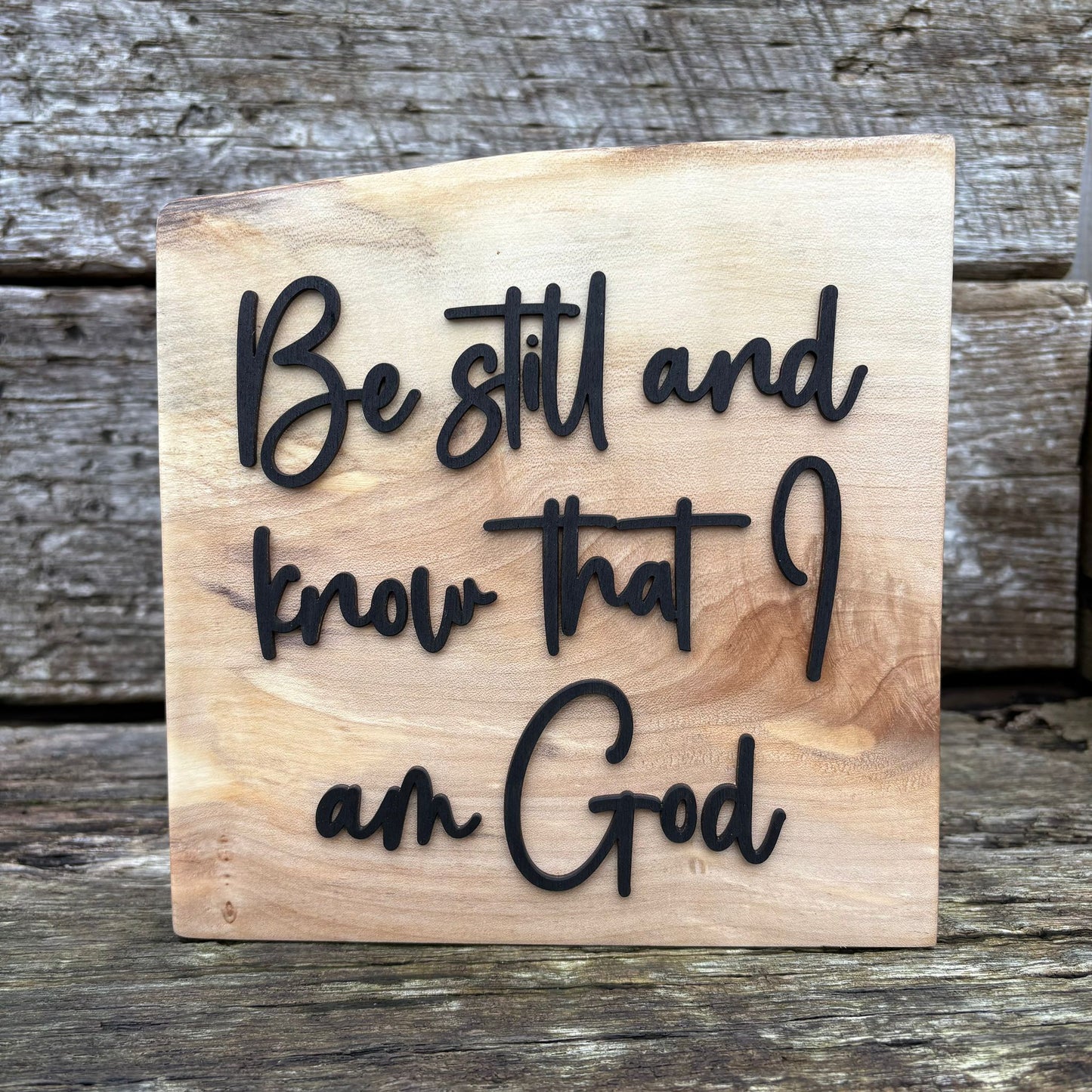 'Be still and know that I am God' - decorative sycamore plaque