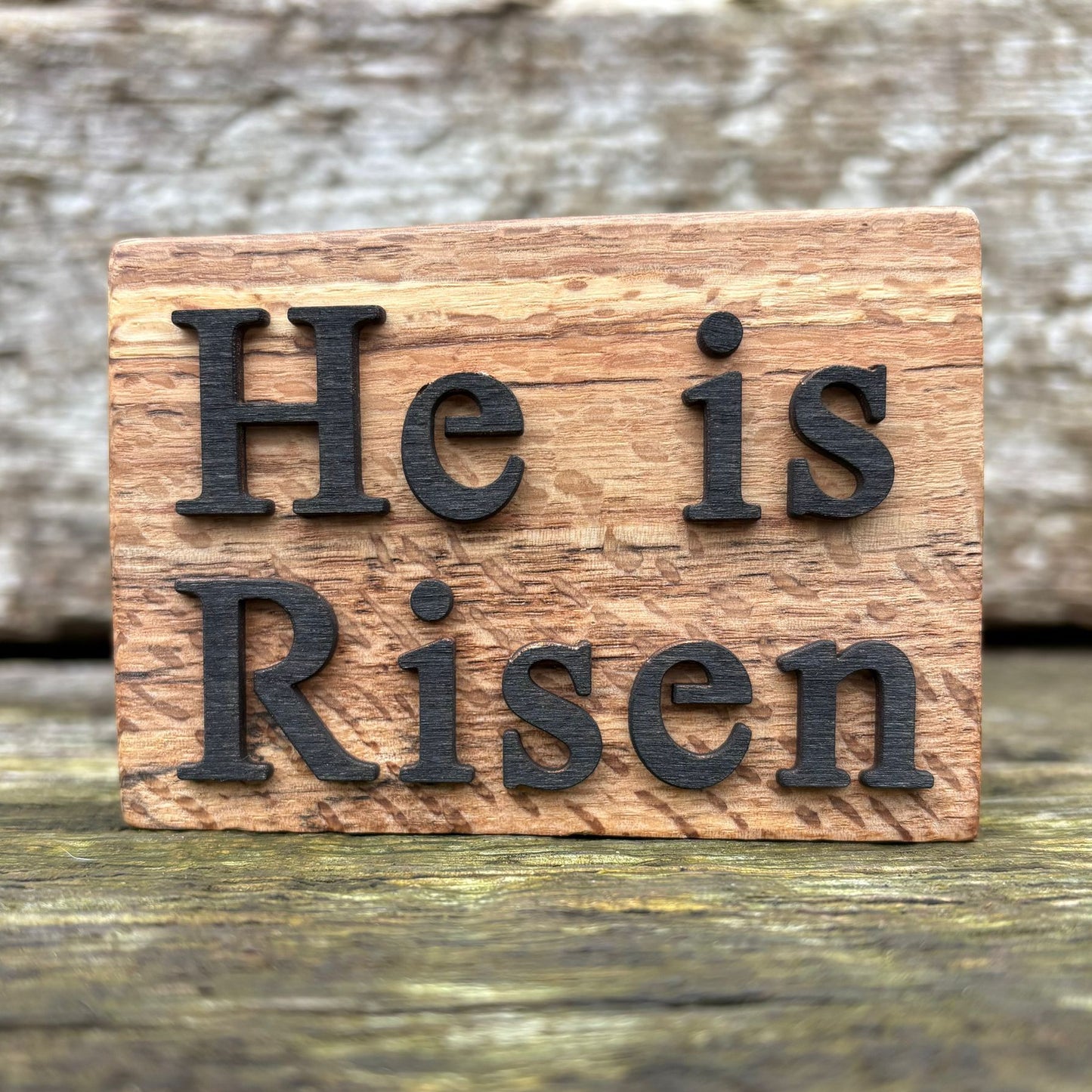 'He is risen' - rustic decorative plaque