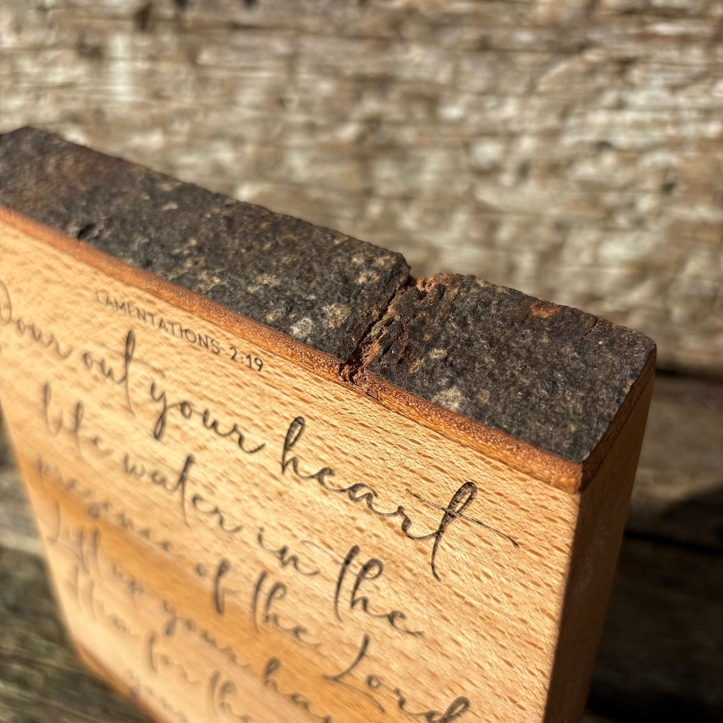 'Pour out your heart like water' decorative beech plaque