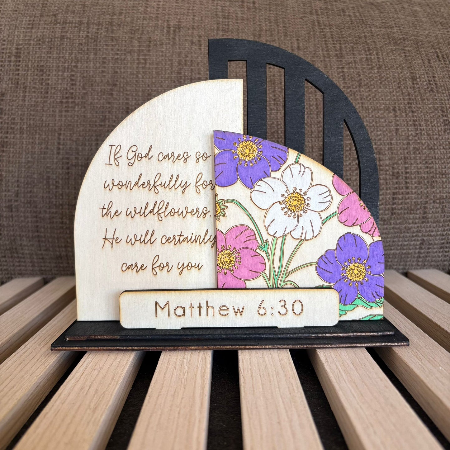 'He will certainly care for you' layered lasercut display