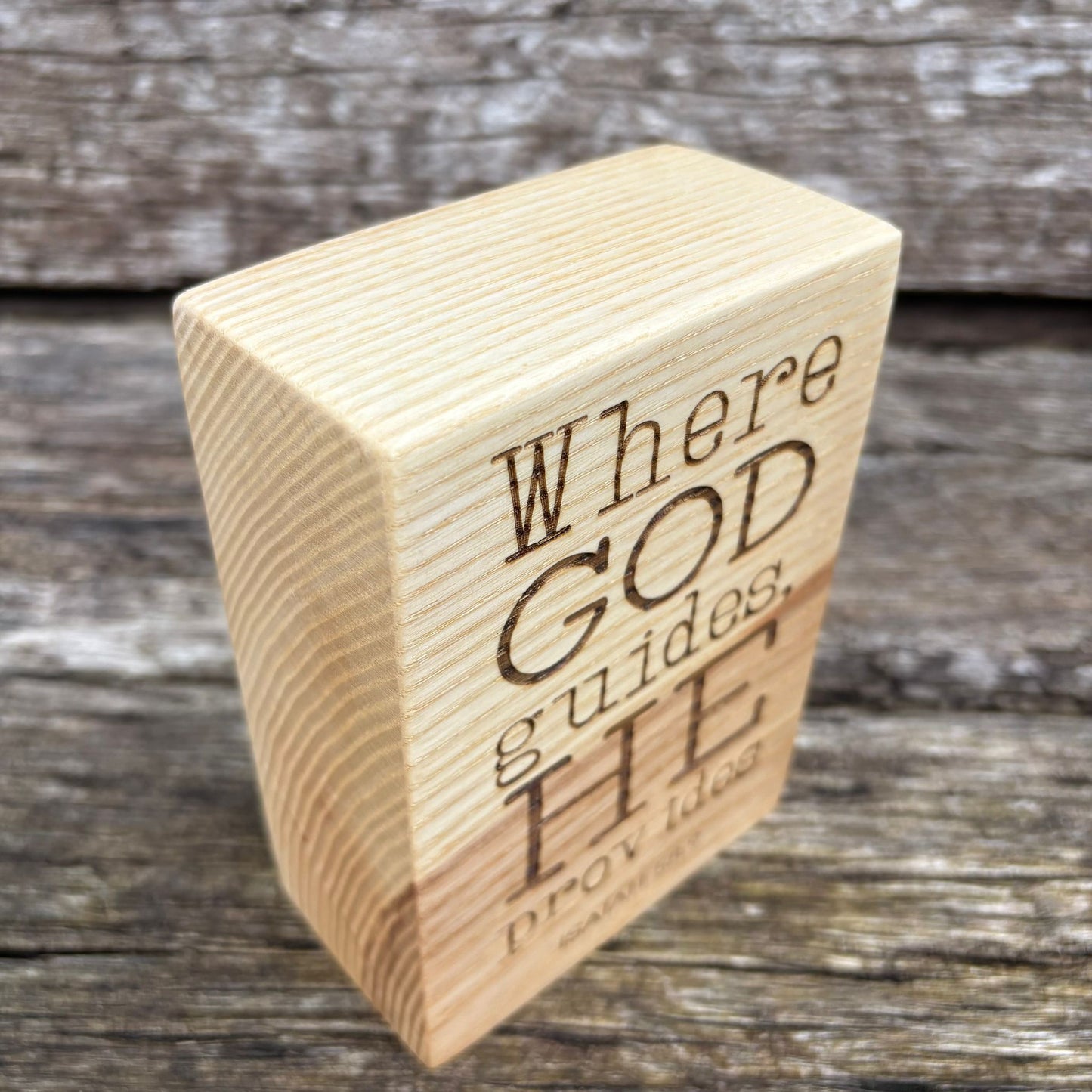 'Where God guides, He provides' ash decorative plaque