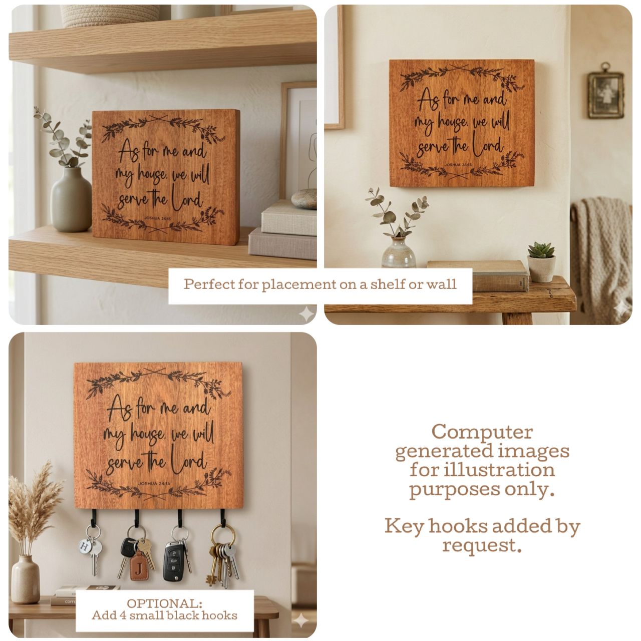 'As for me and my house' - mahogany decorative plaque OR key rack