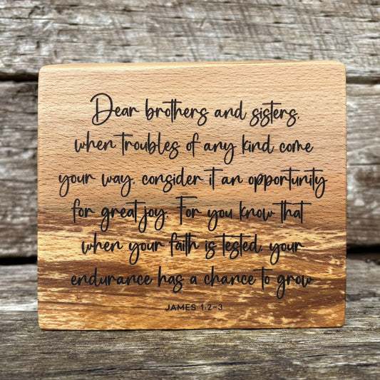 'Consider it an opportunity for great joy' - beech decorative plaque