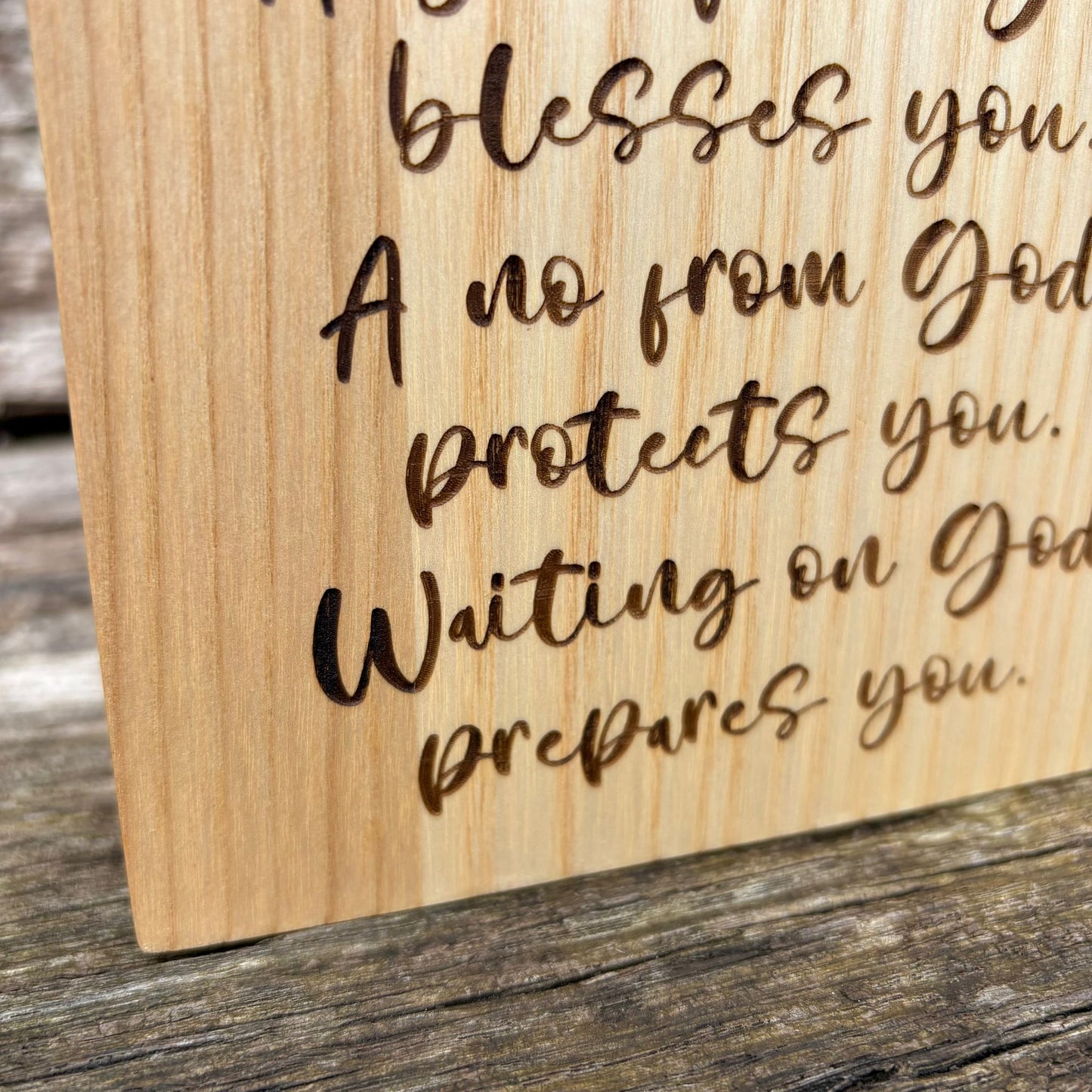'God...blesses, protects, prepares' ash decorative plaque