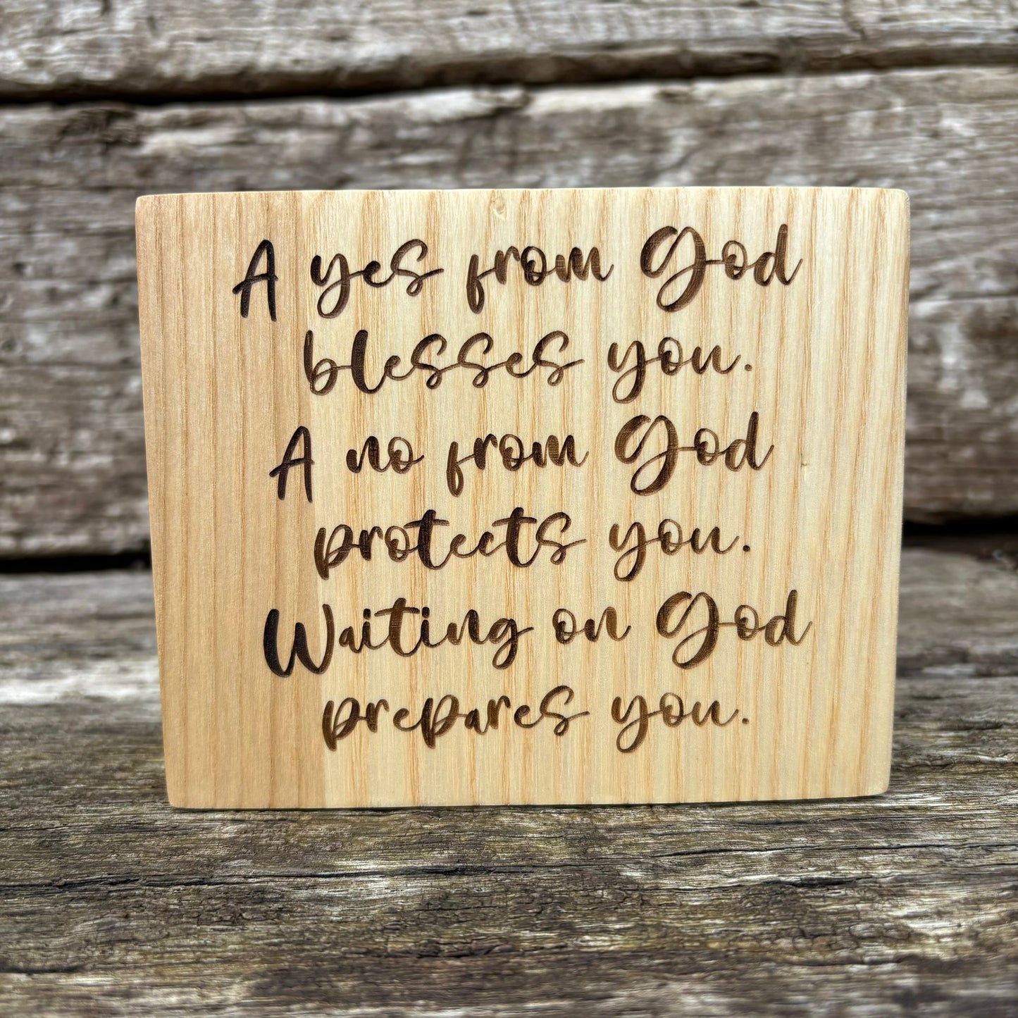 'God...blesses, protects, prepares' ash decorative plaque