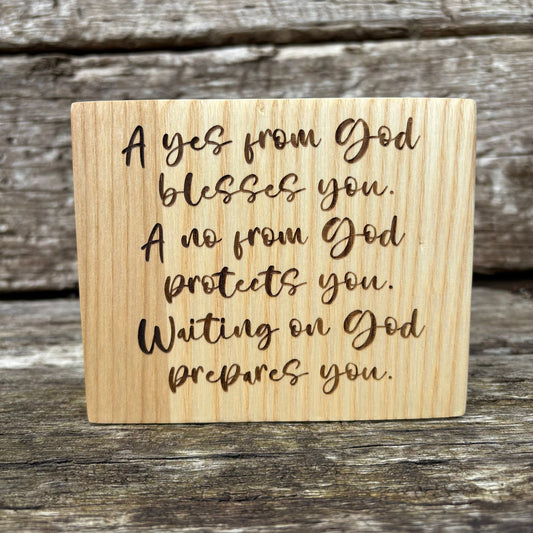 'God...blesses, protects, prepares' ash decorative plaque