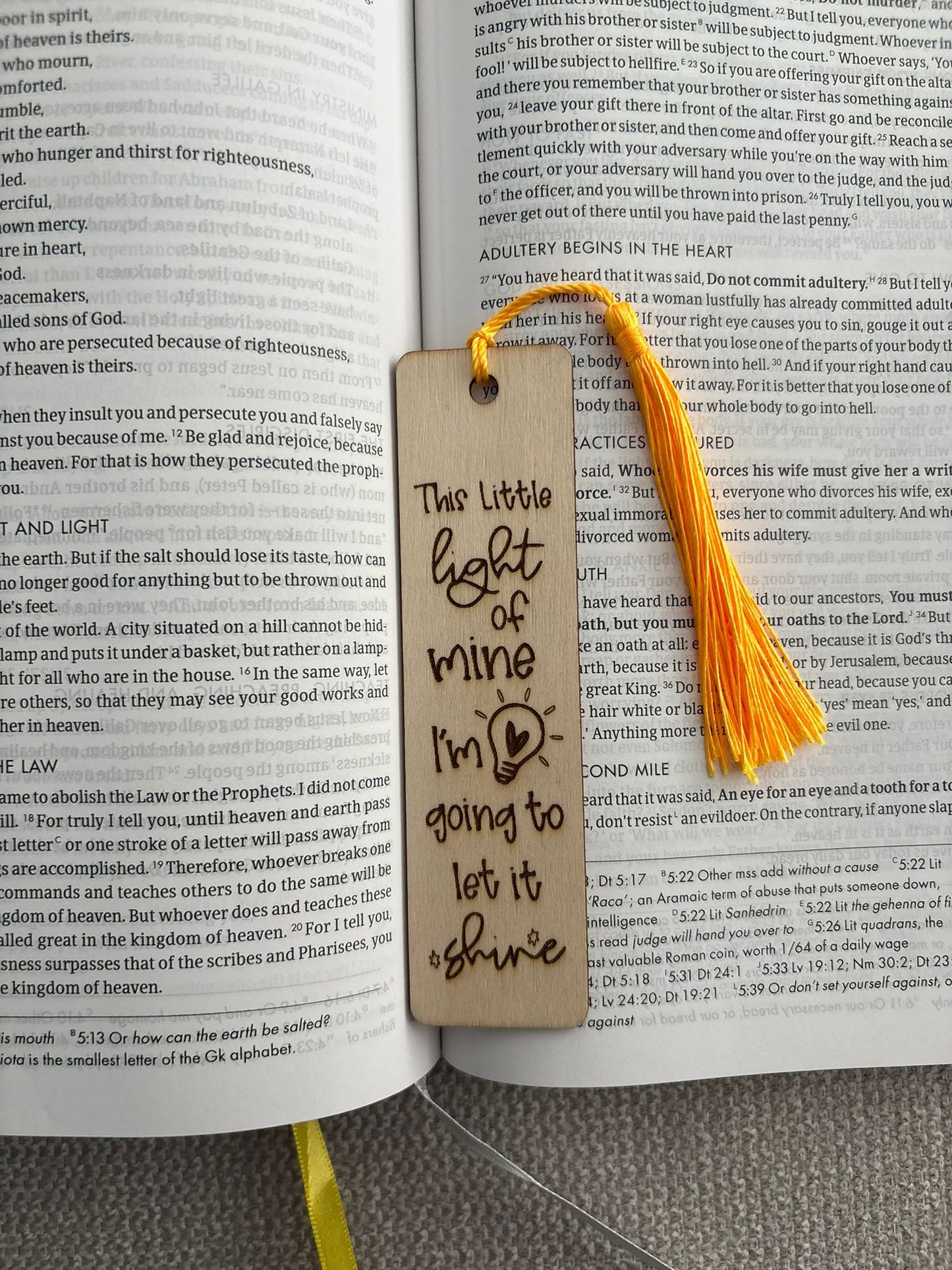 'This little light of mine' laser engraved wooden bookmark