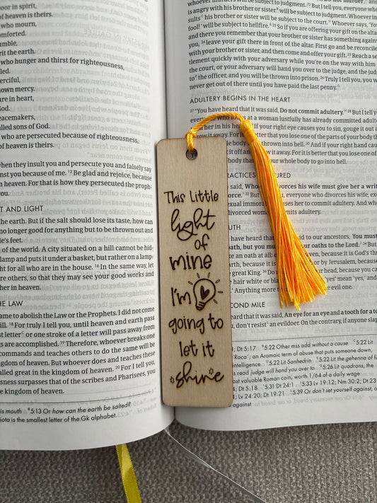 'This little light of mine' laser engraved wooden bookmark