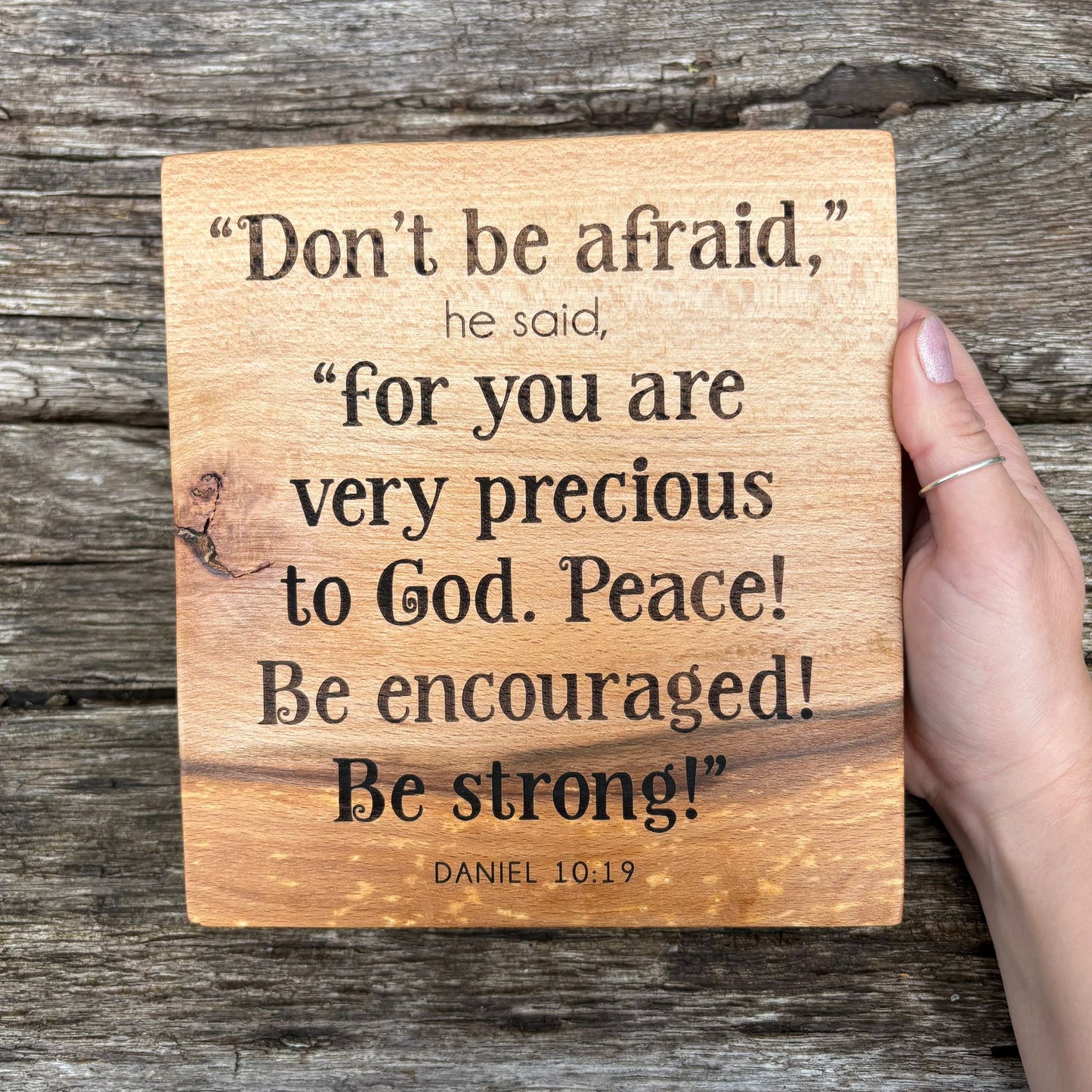 'Don't be afraid' decorative beech plaque
