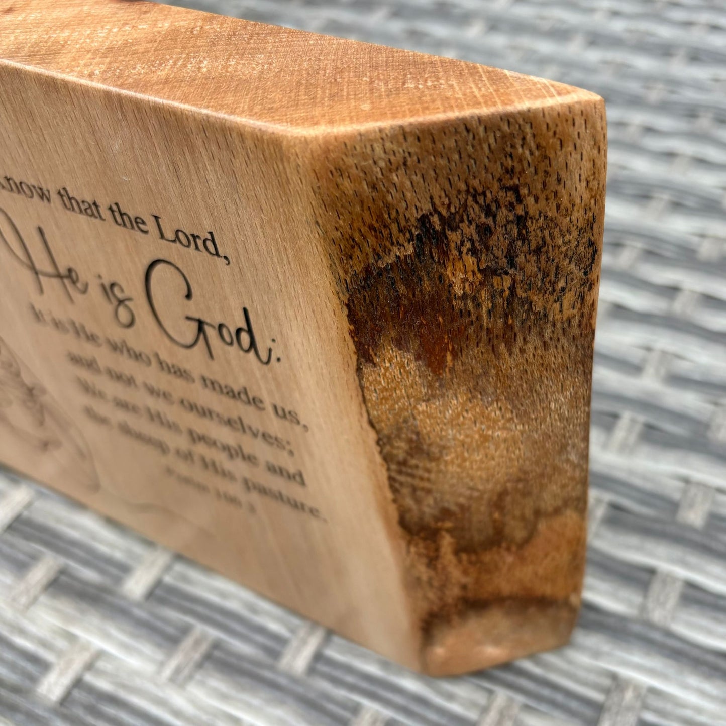 'Know that the Lord, He is God' Beech decorative plaque
