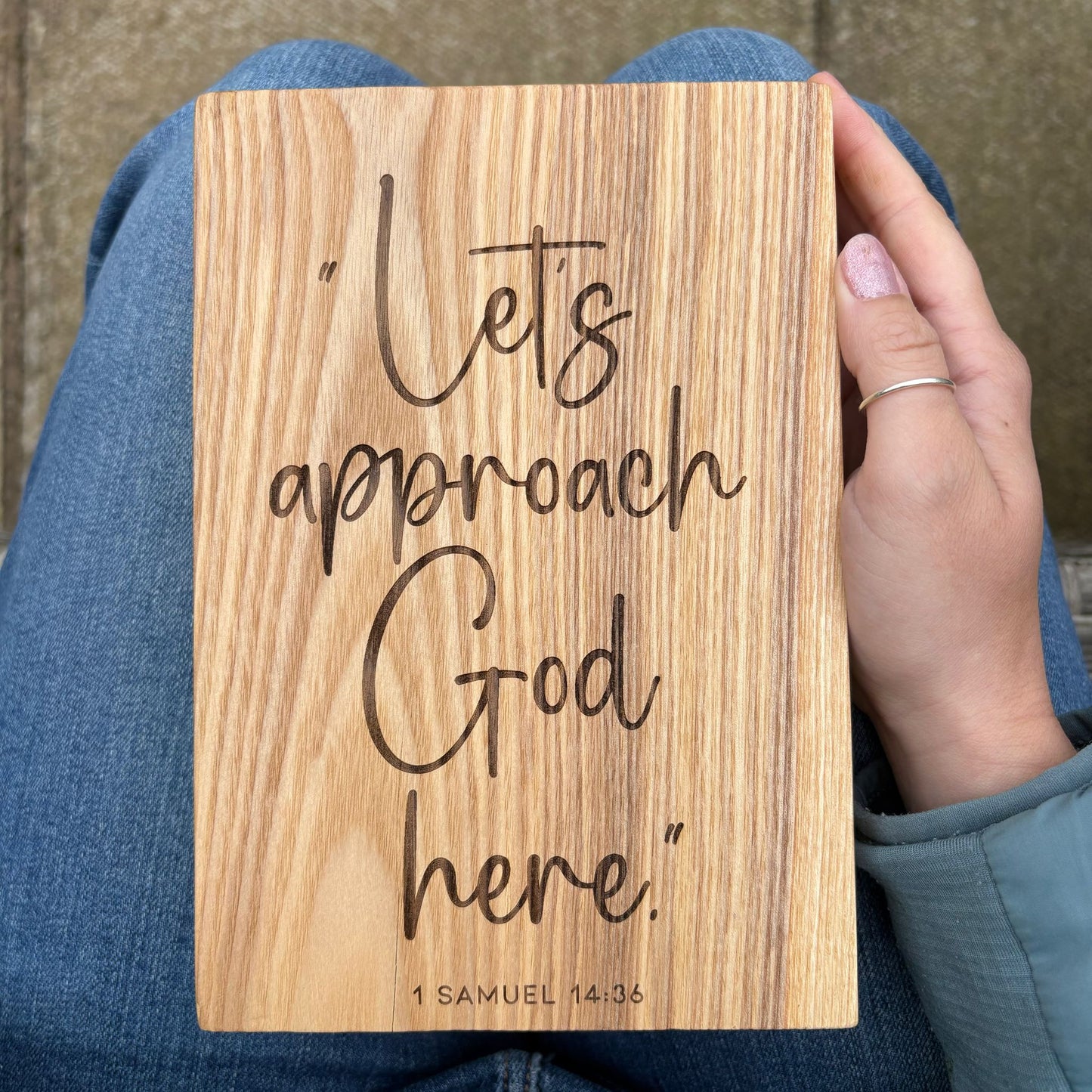 'Let's approach God here' decorative ash plaque