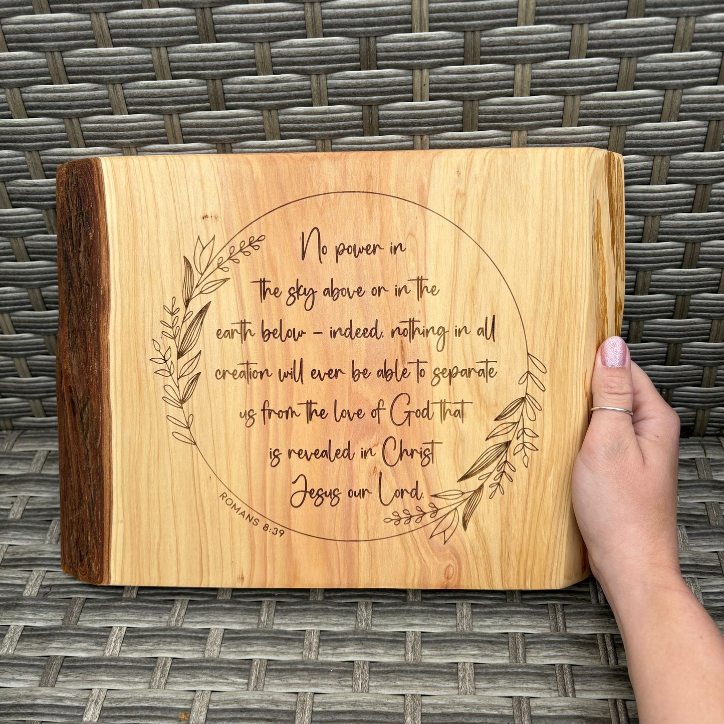 'No power can separate us from the love of God' Cedar decorative plaque