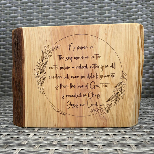 'No power can separate us from the love of God' Cedar decorative plaque