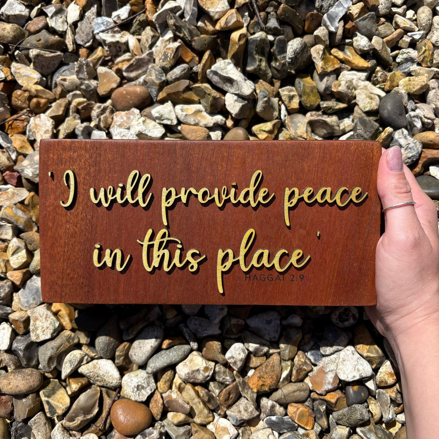 'I will provide peace in this place' - decorative mahogany plaque
