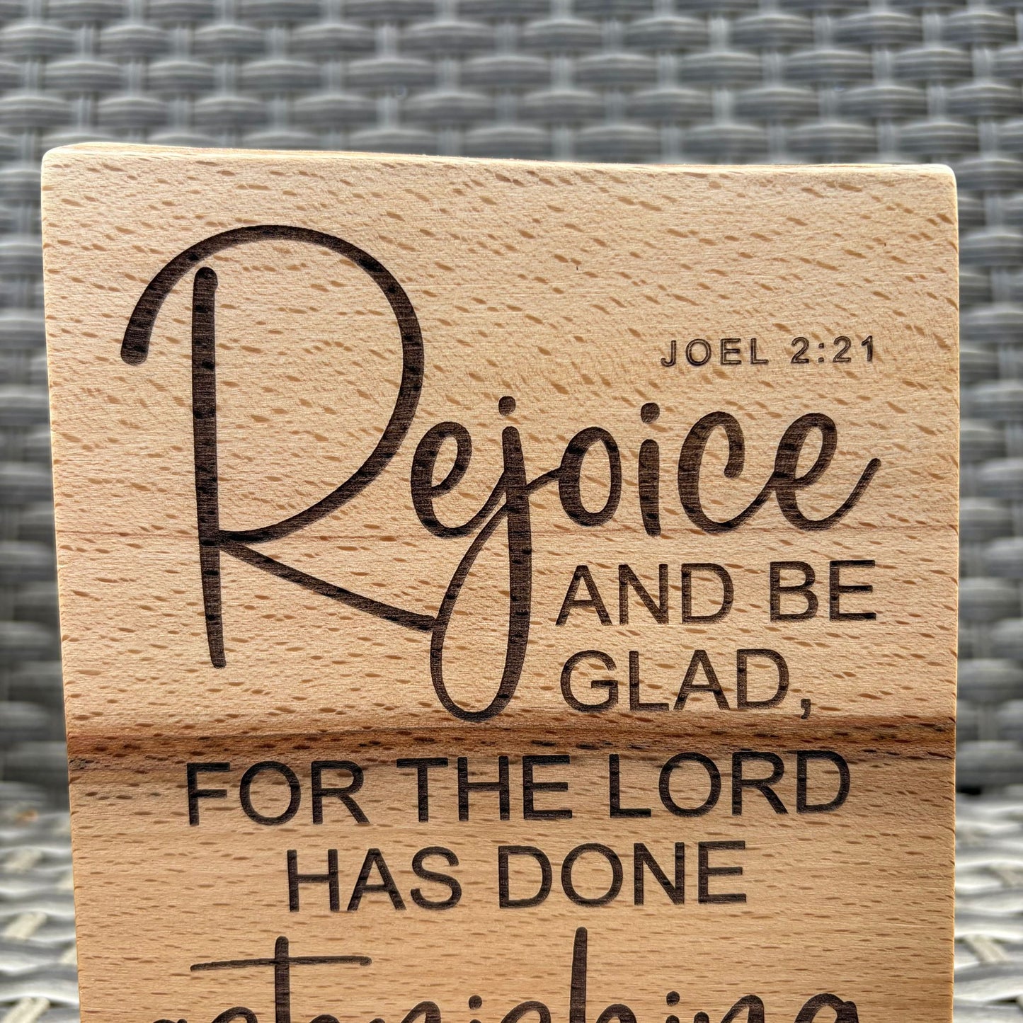'Rejoice and be glad' Beech decorative plaque