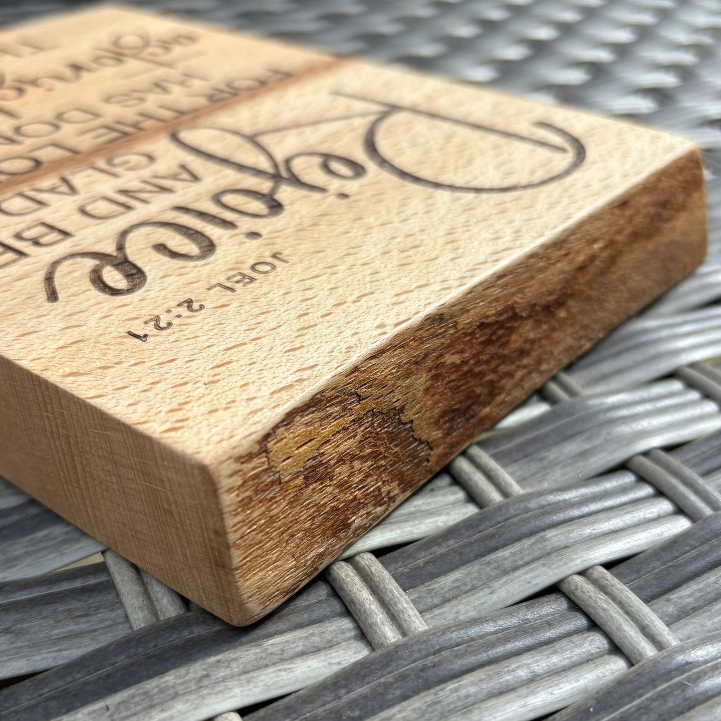 'Rejoice and be glad' Beech decorative plaque