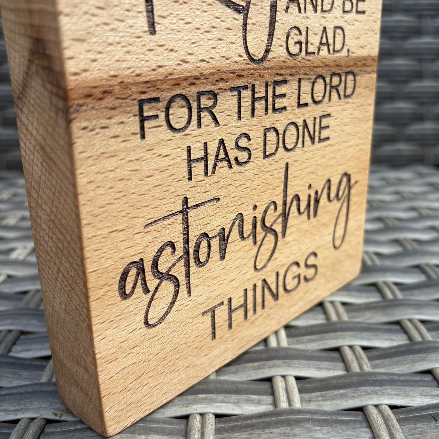 'Rejoice and be glad' Beech decorative plaque