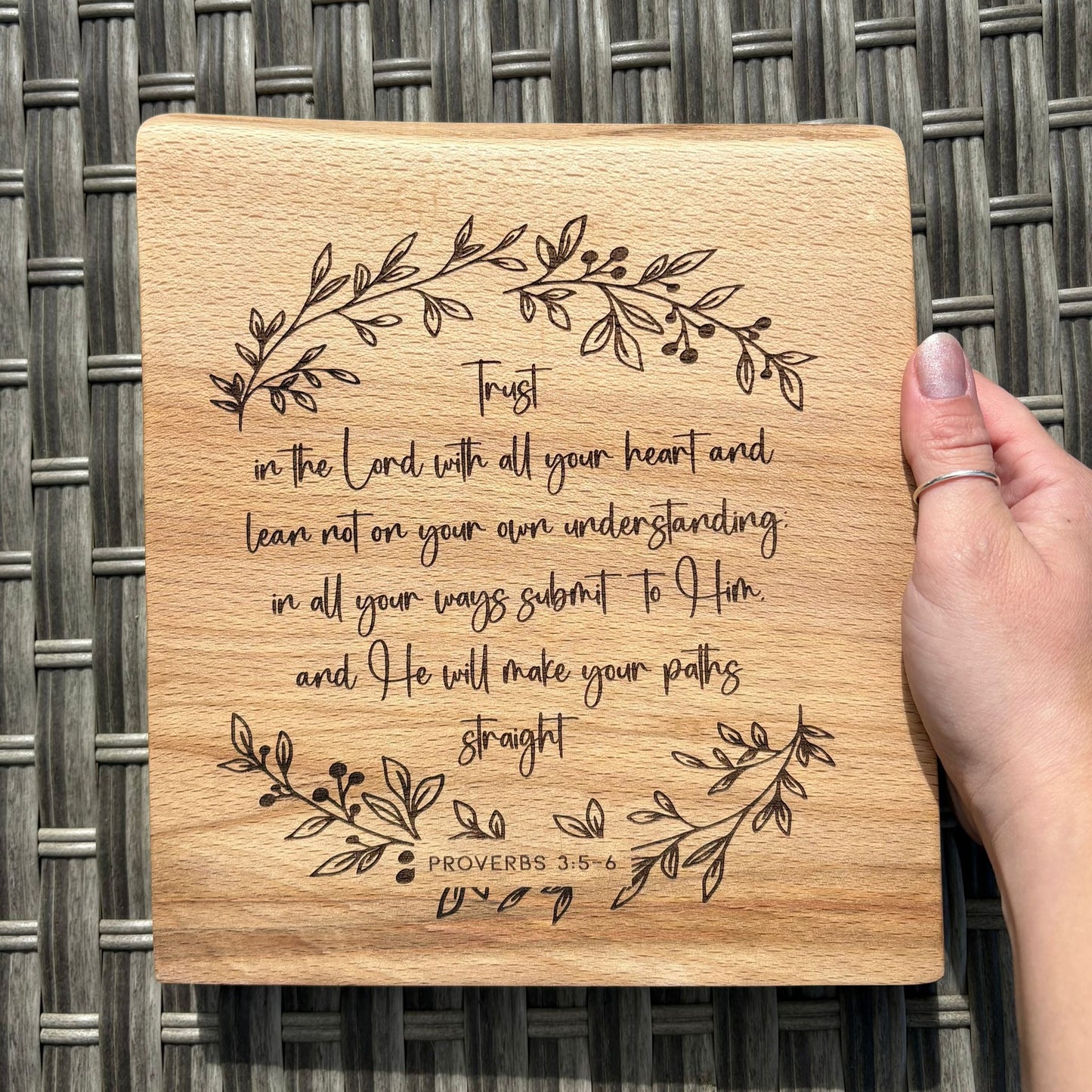 'Trust in the Lord with all your heart' Beech decorative plaque