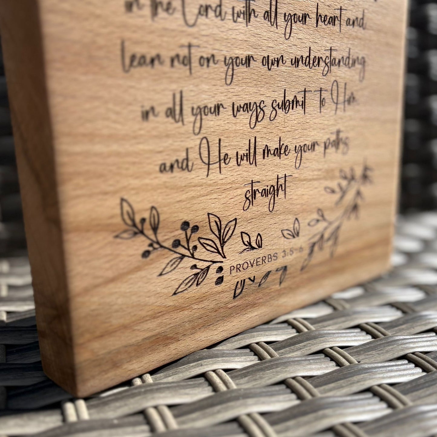 'Trust in the Lord with all your heart' Beech decorative plaque
