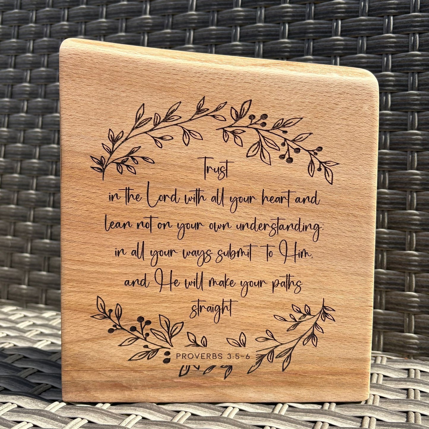 'Trust in the Lord with all your heart' Beech decorative plaque