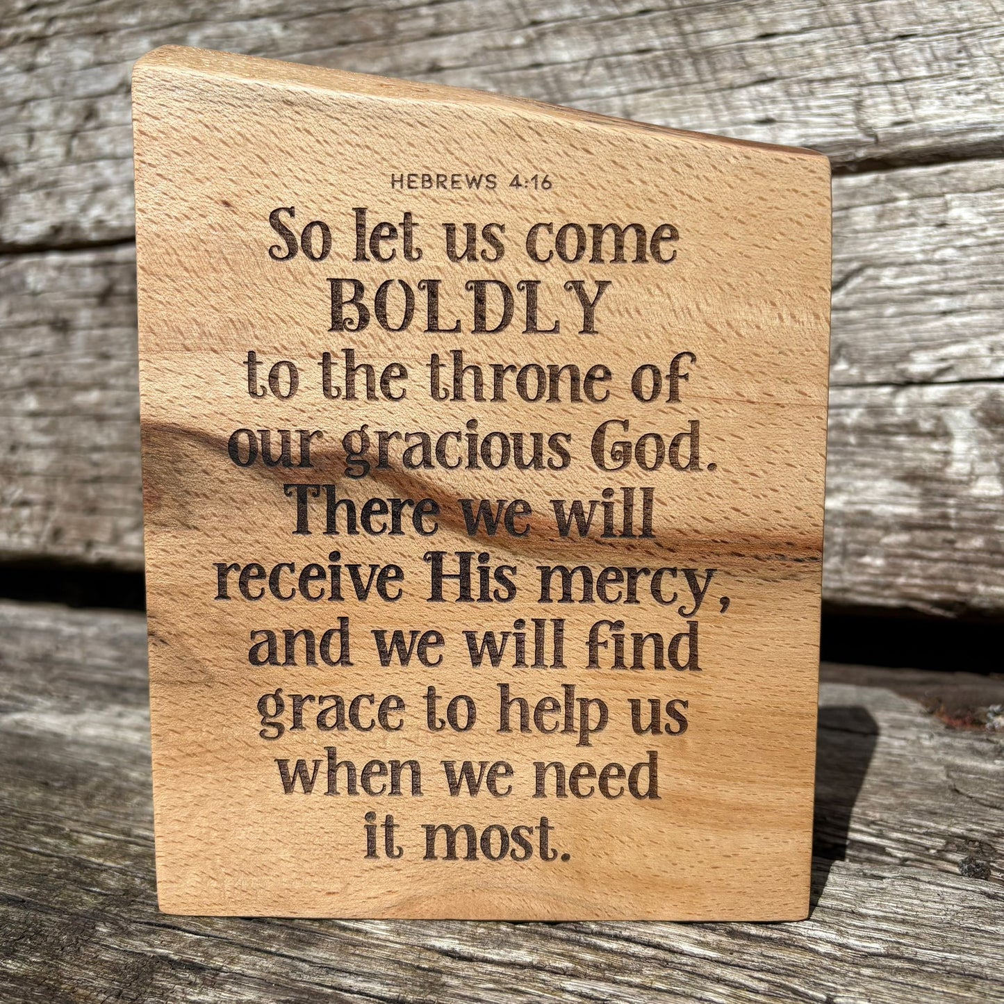 'So let us come boldly to the throne' Beech decorative plaque