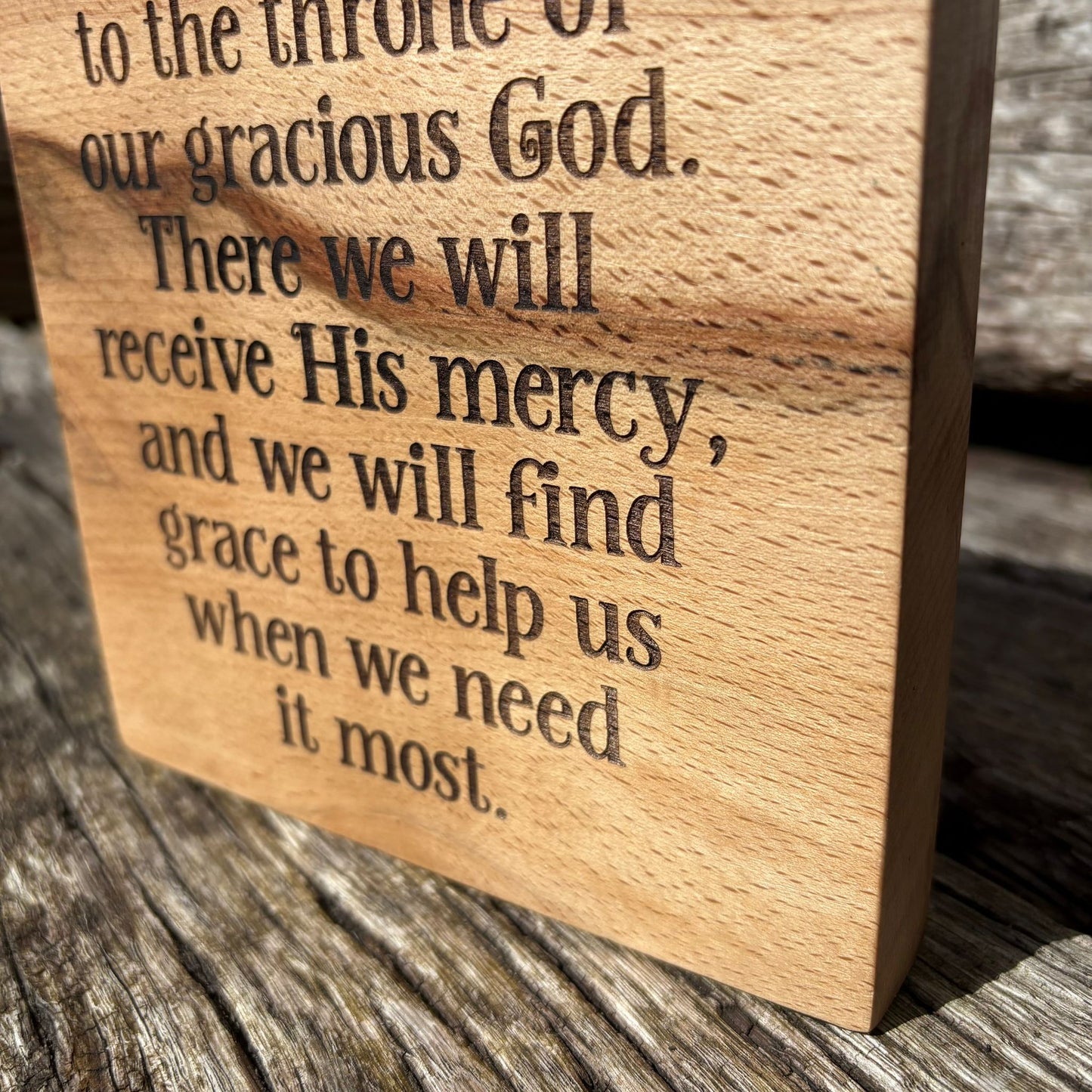 'So let us come boldly to the throne' Beech decorative plaque