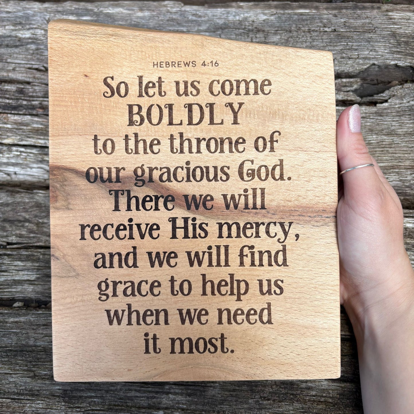 'So let us come boldly to the throne' Beech decorative plaque