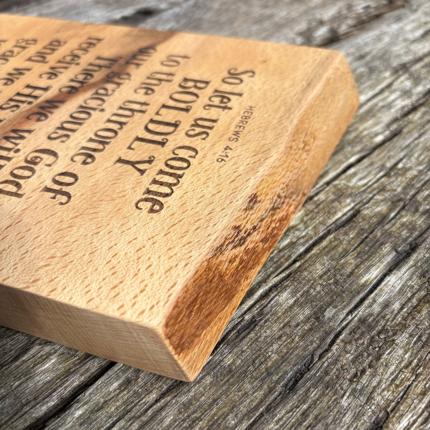 'So let us come boldly to the throne' Beech decorative plaque
