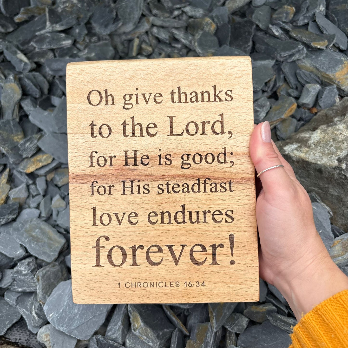 'Oh give thanks, for He is good' Beech decorative plaque