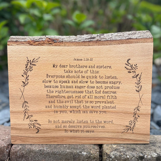 'Quick to listen, slow to speak' beech decorative plaque