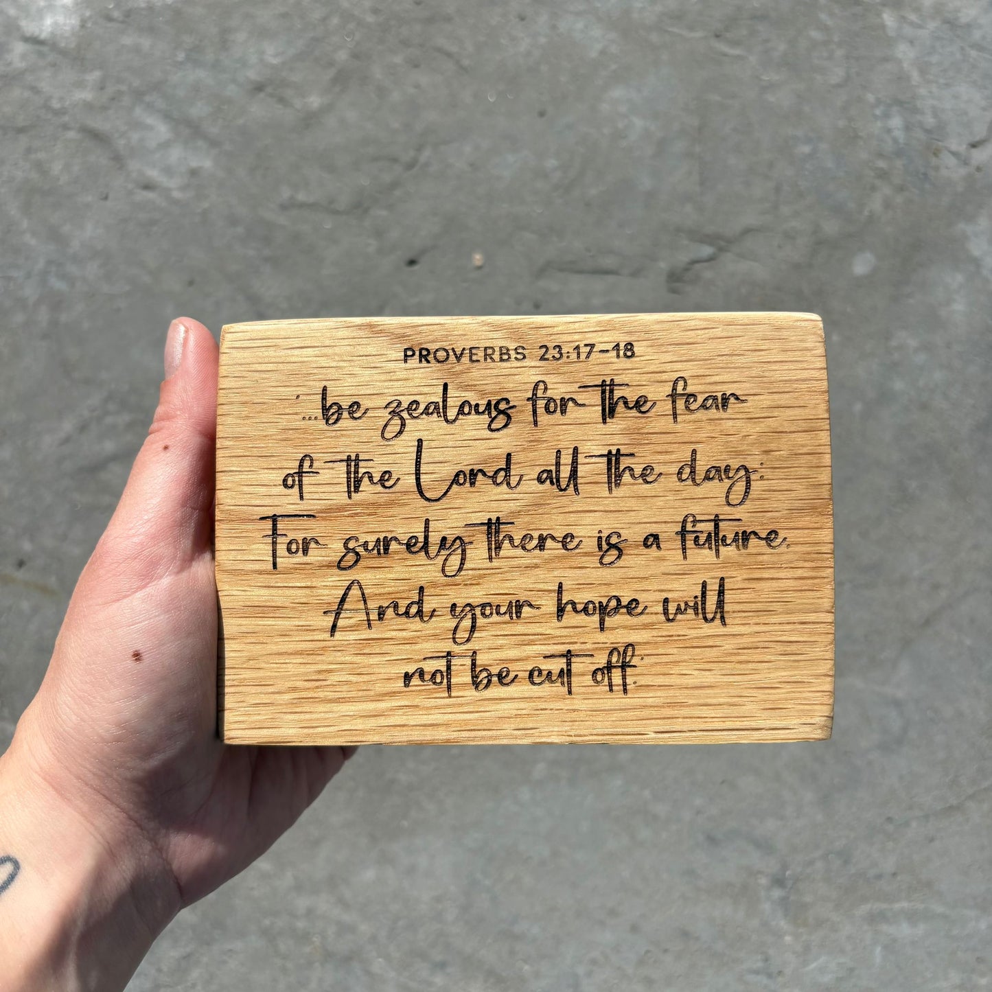 'Be zealous for the fear of the Lord' laser engraved oak plaque
