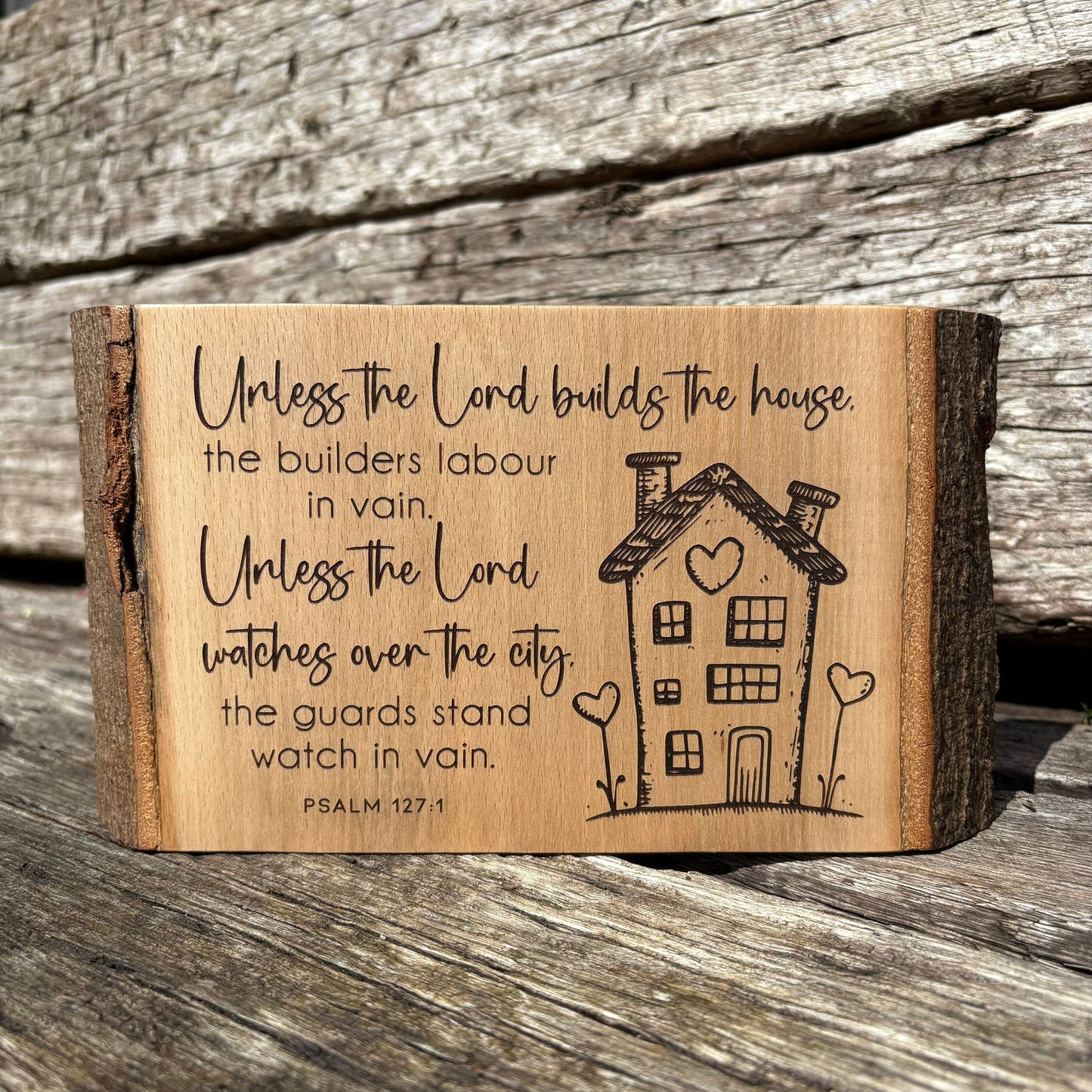 'Unless the Lord builds the house...' Beech decorative plaque